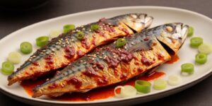 청소년을 위한 붉은 고추장 양념을 무친 매운맛 퓨전 고등어 구이 사진